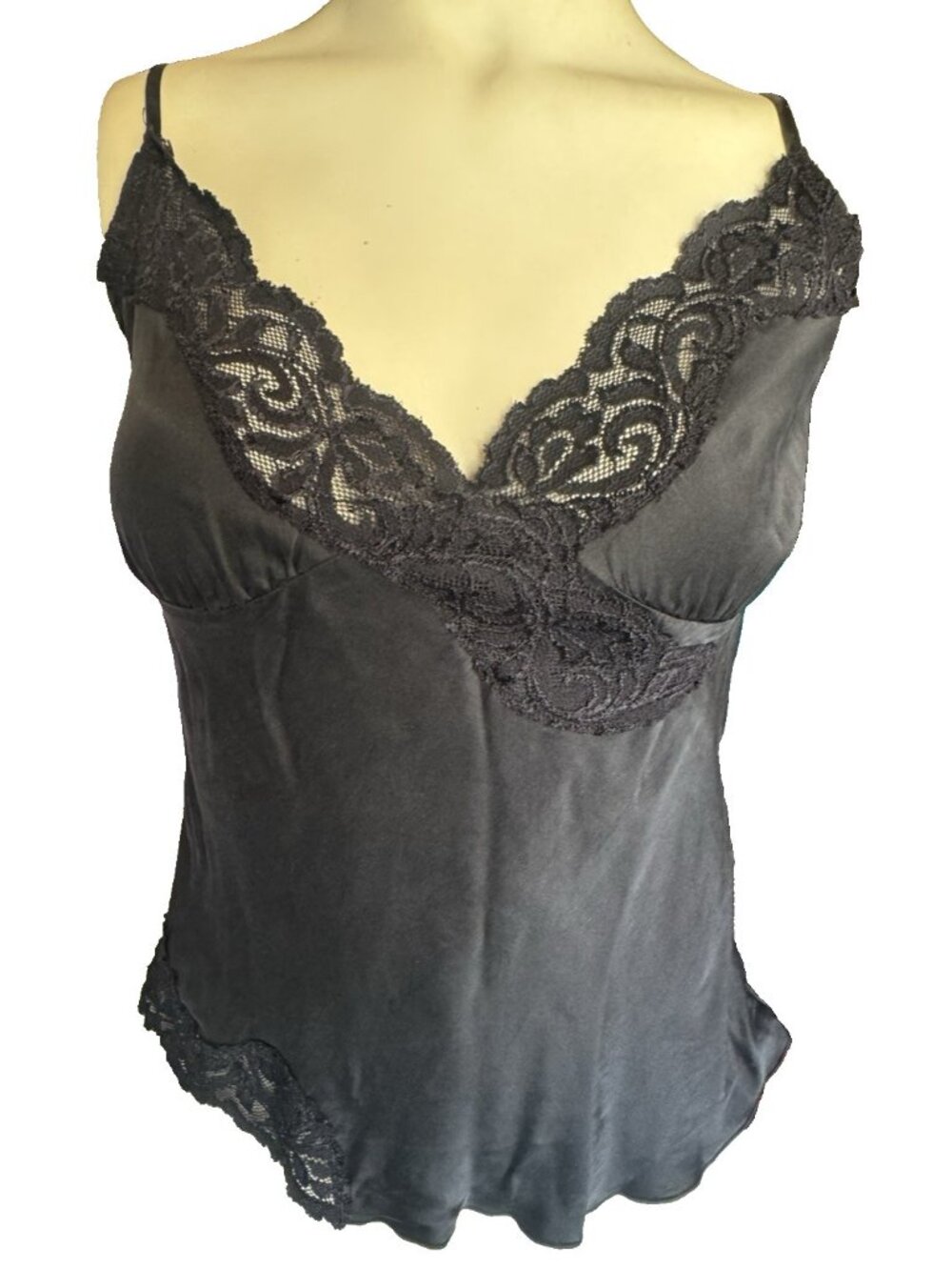Vtg Bebe Black Cami Scalloped Lace V Neck Y2k 90s Goth Side zip Corset Medium